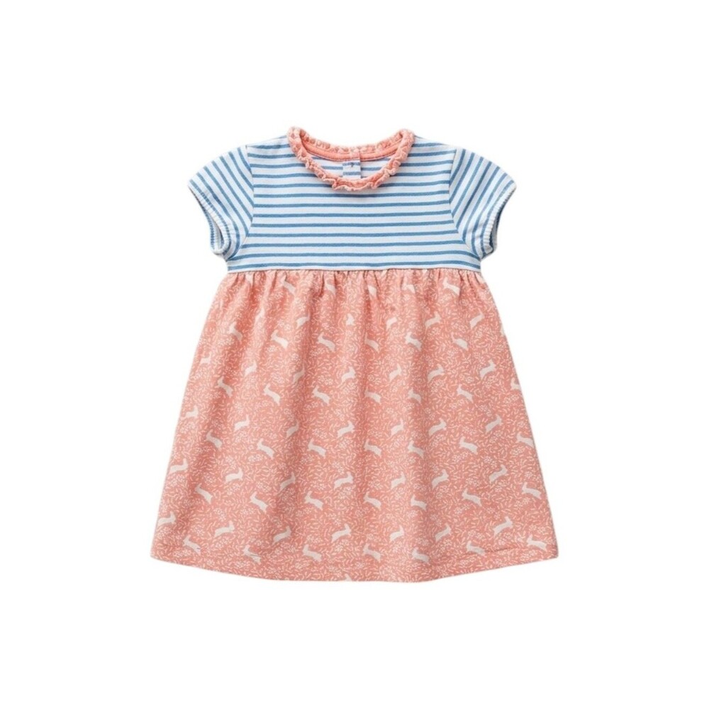 Mini Boden Baby Girls Blue White Pink Bunny Rabbit Spring Dress Cotton 12-18mo